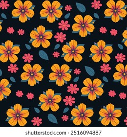 Colrful flower pattern on black bacground for fabric and other design works. 