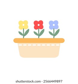 Colrful flowers bed. Gardening, farming, seedling, cultivation, floral, growth, environment concepts. Flat vector design isolated illustration.