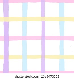 Colroful Hand-Drawn Cottagecore Plaid. Bright simple Vector Seamless Pattern. Artistic Cottagecore Checks. Homestead Farmhouse Print. Abstract art background