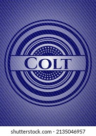 Colt badge with denim texture. Vector Illustration. Detailed. 