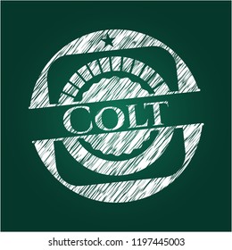 Colt chalk emblem written on a blackboard