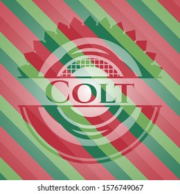 Colt christmas colors style emblem. Vector Illustration. Detailed.