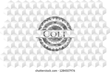 Colt grey emblem. Retro with geometric cube white background