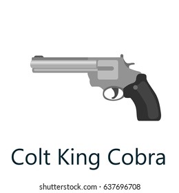 Colt King Cobra is a medium frame double-action revolver featuring a six round cylinder gun, pistol vector illustration, weapon handgun isolated, metallic on white background