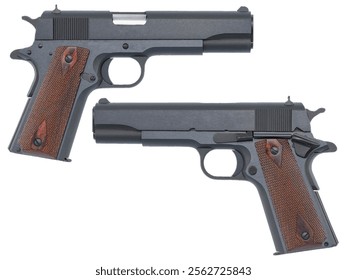 Colt M1911 semi-automatic pistol vector with transparent background