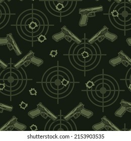 Colt Pistols Pattern Seamless Monochrome Bullet Hole And Circles For Aimed Shooting From Police And Military Guns Vector Illustration