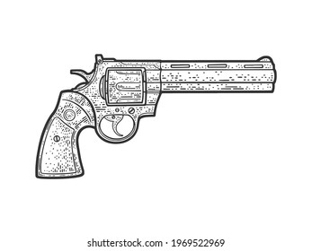 Colt Python Magnum caliber revolver pistol sketch engraving vector illustration. T-shirt apparel print design. Scratch board imitation. Black and white hand drawn image.
