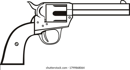 Colt Single Action Revolver o Wheel Gun Handgun Side View Stencil Black and White Retro 