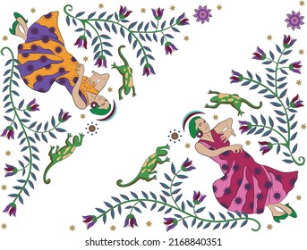 Mujeres de danza clásica cultural en el jardín