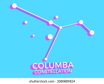 Columba constellation 3d symbol. Constellation icon in isometric style on blue background. Cluster of stars and galaxies. Vector illustration