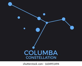 Columba constellation. Stars in the night sky. Cluster of stars and galaxies. Constellation of blue on a black background. Vector illustration