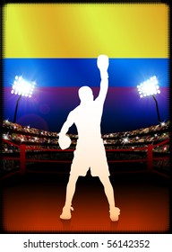 Boxeo en Columbia sobre fondo estadio Ilustración original