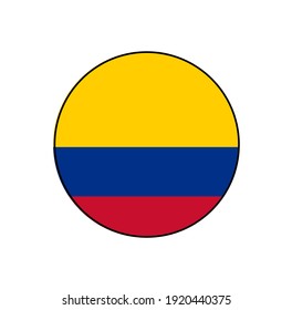 Columbia country flag vector push button circle with authentic colors for South American concepts. 