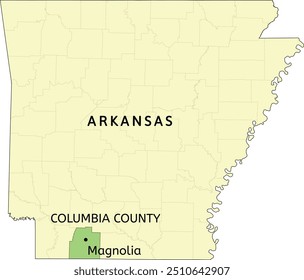 Columbia County and city of Magnolia location on Arkansas state map