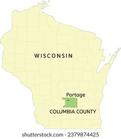 Columbia County and city of Portage location on Wisconsin state map