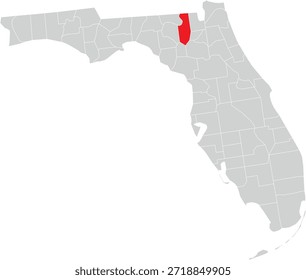 Columbia County on Map of Florida State Editable Vector