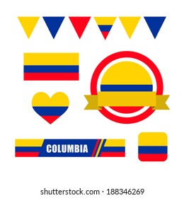 Columbia flag, banner and icon patterns set illustration