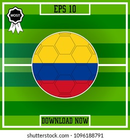 Columbia. Flag, Football, Group, Circle on green stadium background, Vector icon in flat style. isolated. 