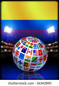 Columbia Flag Globe on Stadium Background Original Illustration