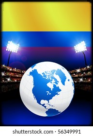 Bandeira Columbia com globo no fundo do estádio Ilustração original