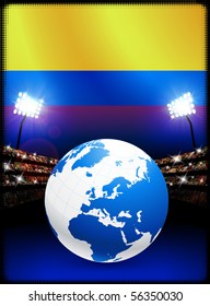 Columbia Flag with Globe on Stadium Background Original Illustration
