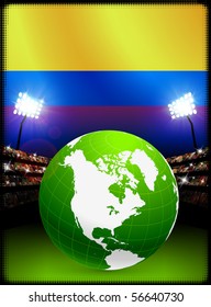 Columbia Flag with Globe on Stadium Background Original Illustration