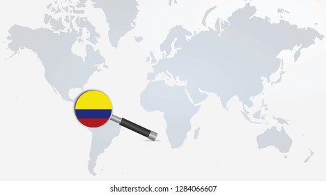 Columbia flag in magnifying glass. vector illustration