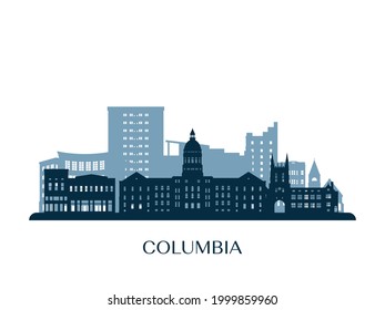 Columbia, MO Skyline, Monochrome Silhouette. Vector Illustration.