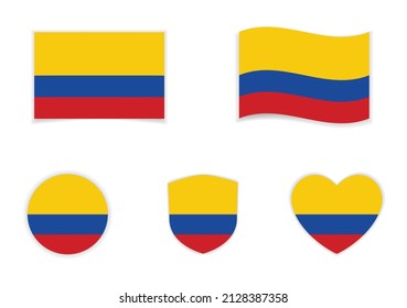 columbia national flag icon with badge and heart shape set