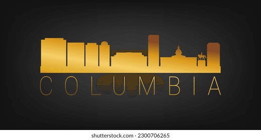 Columbia, SC, USA Gold Skyline City Silhouette Vector. Golden Design Luxury Style Icon Symbols. Travel and Tourism Famous Buildings.