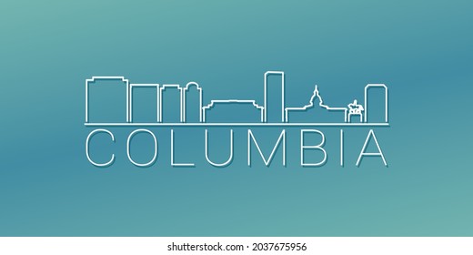 Columbia, SC, USA Skyline Linear Design. Flat City Illustration Minimal Clip Art. Background Gradient Travel Vector Icon.