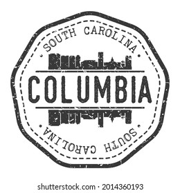 Columbia, SC, USA Stamp Skyline Postmark. Silhouette Postal Passport. City Round Vector Icon. Vintage Postage Design.