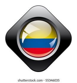 Columbia shiny button flag with black frame -  vector illustration. Isolated abstract object against white background.