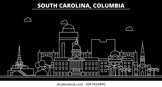 Columbia silhouette skyline. USA - Columbia vector city, american linear architecture, buildings. Columbia travel illustration, outline landmarks. USA flat icon, american line banner