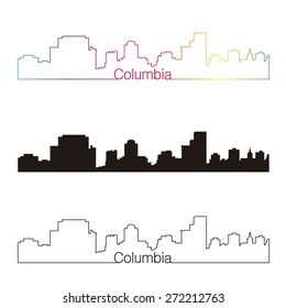 Columbia skyline linear style with rainbow in editable vector file