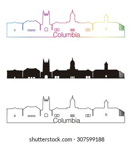 Columbia skyline linear style with rainbow in editable vector file