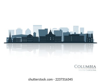 Silueta de perfil de Columbia con reflexión. Paisaje Columbia, Carolina del Sur. Ilustración vectorial.