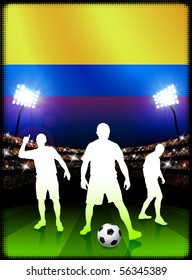 Columbia Soccer Player with Flag on Stadium Background Original Illustration