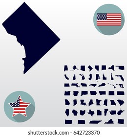 Columbia State Map, American flag, star. Icons on a white background.