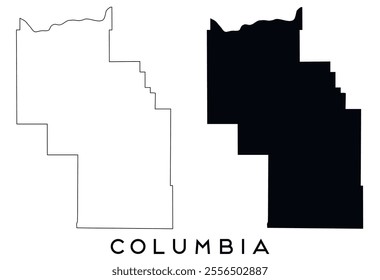 Columbia, Washington County map outline and black silhouette vector