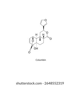 Columbin skeletal structure. Diterpenoid compound schematic illustration. Simple diagram, chemical formula.