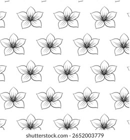 Columbine ou Aquilegia spp flor Padrão sem costura Desenhado à mão vetor linha arte, Preto e Branco Flor isolado em branco. Design bonito para têxteis, papel de parede, papel de embrulho e fundos