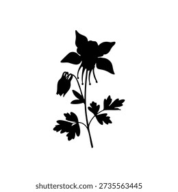 Columbine flower silhouette vector flat design isolated on white background.