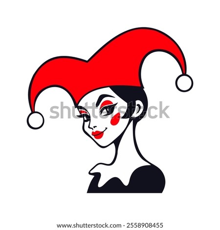 Columbine. One of the principal characters of italian commedia dell arte. Female portrait. Vector isolated illustration.