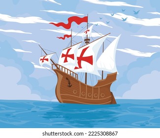 columbus caravel in ocean scene