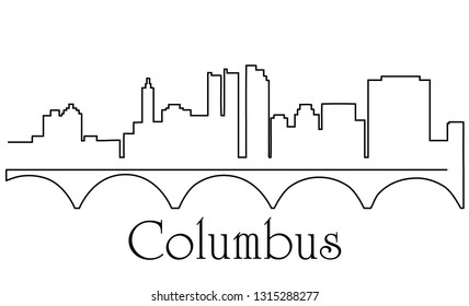 Columbus city one line drawing abstract background with cityscape