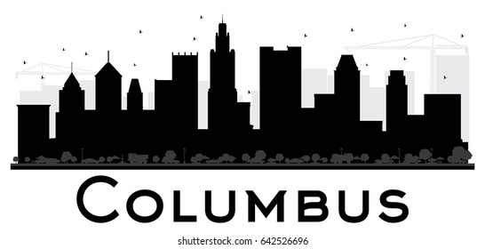 Columbus City skyline black and white silhouette. Simple flat concept for tourism presentation, banner, placard or web site. Cityscape with landmarks.