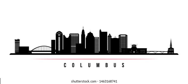 Columbus city skyline horizontal banner. Black and white silhouette of Columbus city, Ohio. Vector template for your design. 