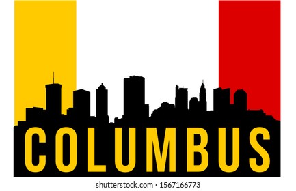 Columbus city skyline silhouette background, vector illustration and flag in background