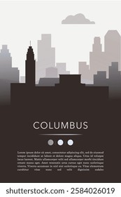 Columbus city template for website, presentation, front page, invitation, publication sheet with skyline, landmarks. Vector Ohio, USA image layout, simple and grayscale